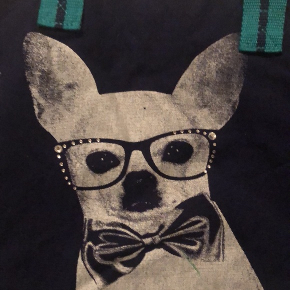 Two dapper chihuahua tote bags in navy canvas with rhinestones - Picture 2 of 12
